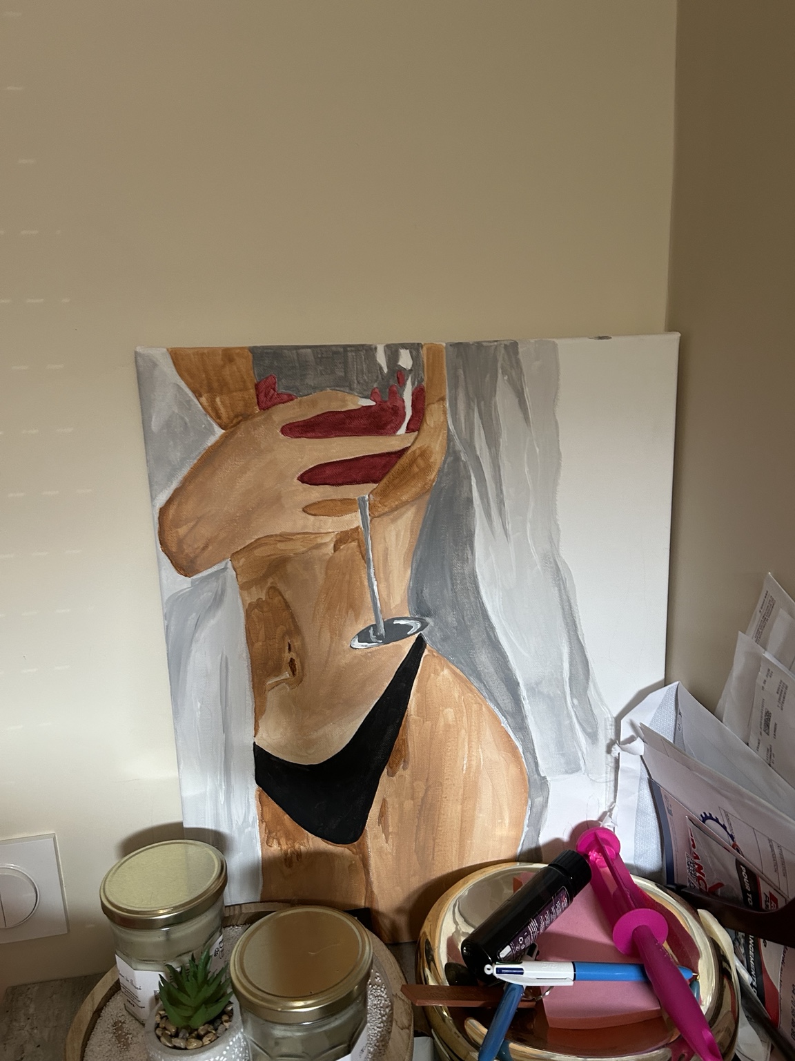 Tableau de Laureen représentant une femme tenant un verre